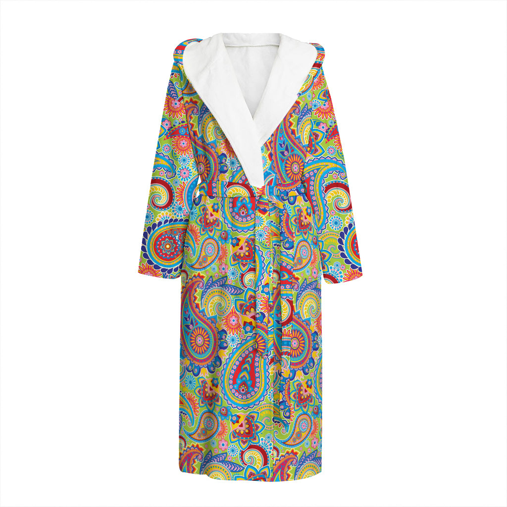 Asian Paisley Pattern Print Hooded Bathrobe