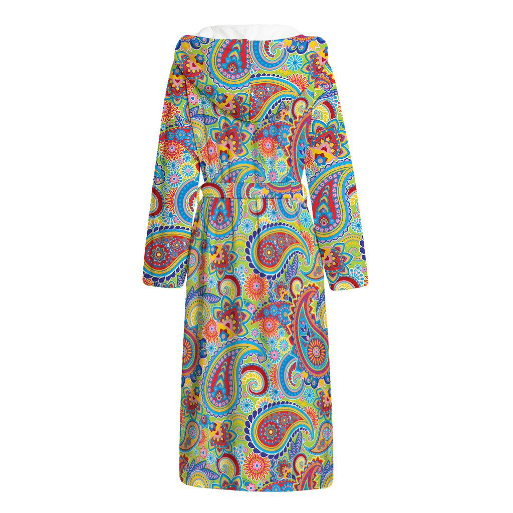 Asian Paisley Pattern Print Hooded Bathrobe