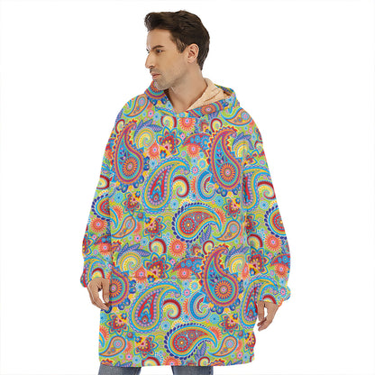 Asian Paisley Pattern Print Hoodie Blanket