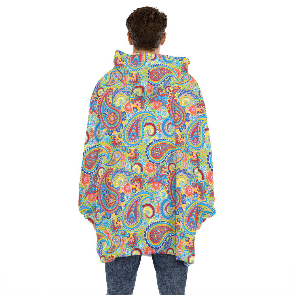 Asian Paisley Pattern Print Hoodie Blanket