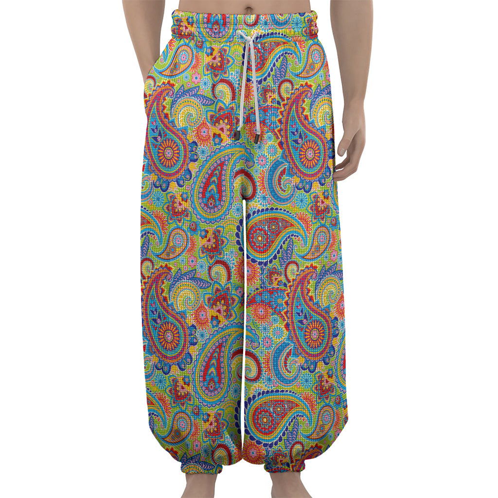 Asian Paisley Pattern Print Lantern Pants