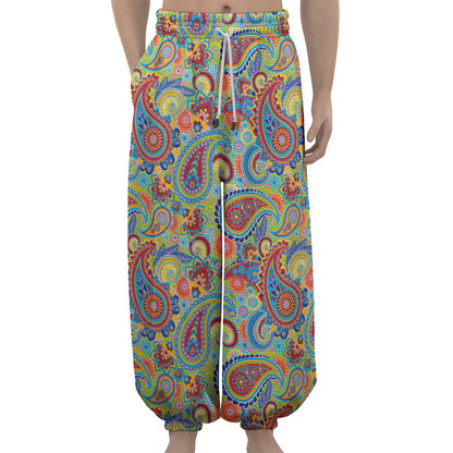 Asian Paisley Pattern Print Lantern Pants