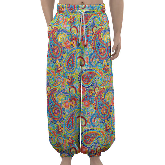 Asian Paisley Pattern Print Lantern Pants