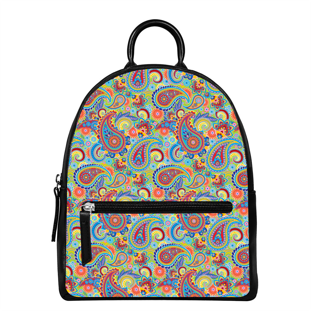 Asian Paisley Pattern Print Leather Backpack