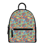Asian Paisley Pattern Print Leather Backpack
