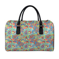 Asian Paisley Pattern Print Leather Duffel Bag