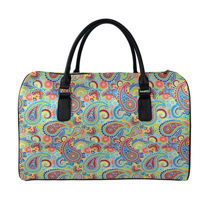 Asian Paisley Pattern Print Leather Duffle Bag