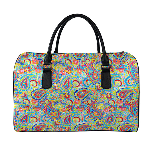 Asian Paisley Pattern Print Leather Duffle Bag