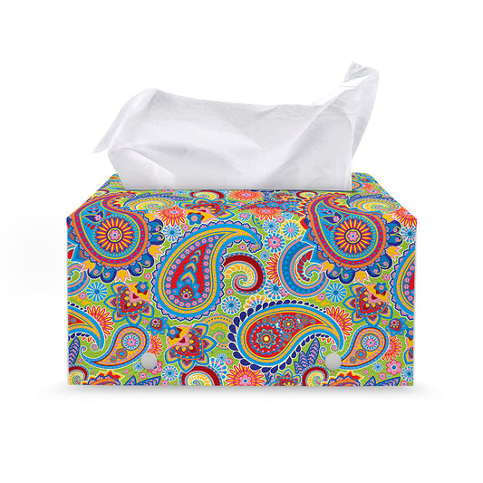 Asian Paisley Pattern Print Leather Tissue Box Cover