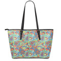 Asian Paisley Pattern Print Leather Tote Bag With Zipper