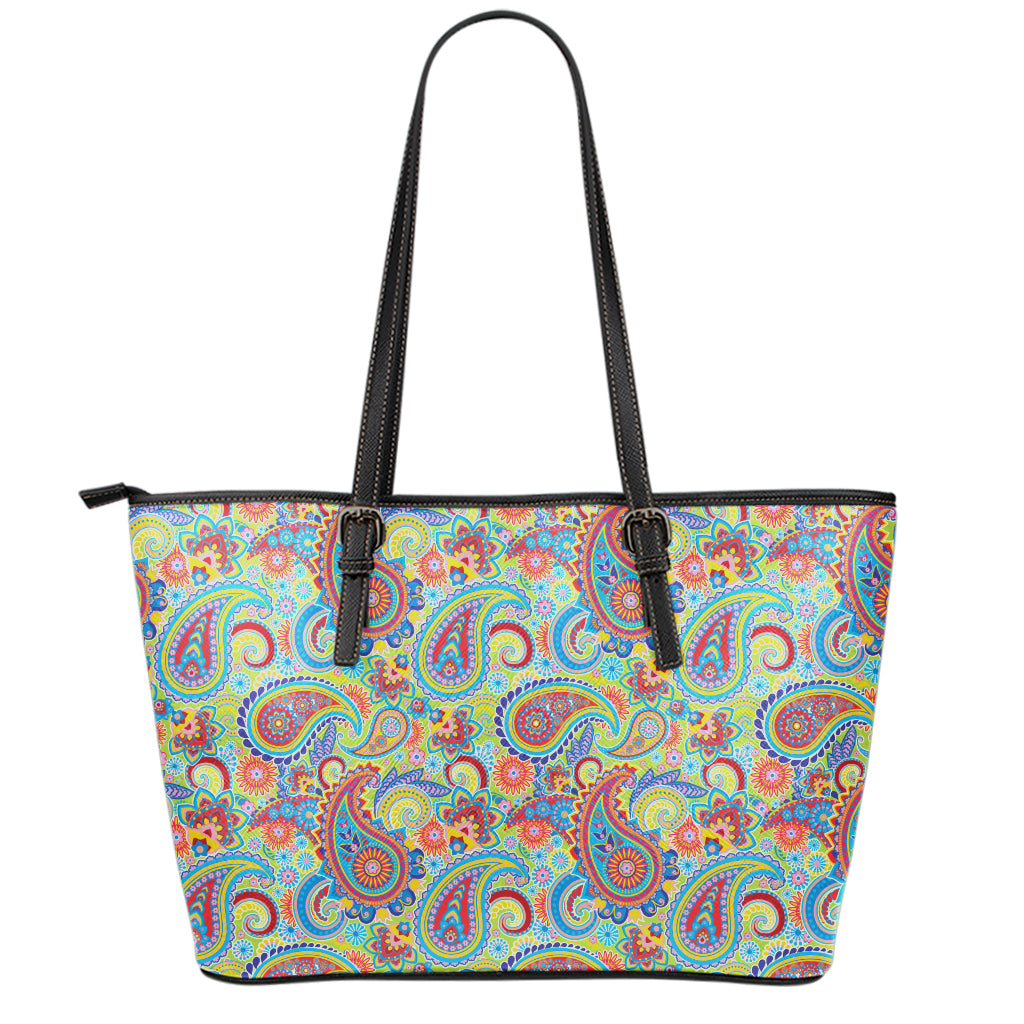 Asian Paisley Pattern Print Leather Tote Bag