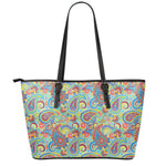 Asian Paisley Pattern Print Leather Tote Bag