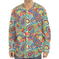 Asian Paisley Pattern Print Long Sleeve Baseball Jersey