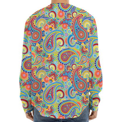 Asian Paisley Pattern Print Long Sleeve Baseball Jersey