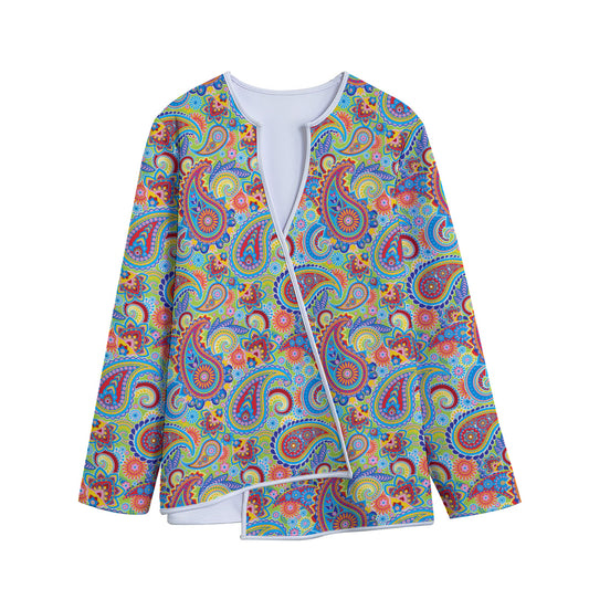 Asian Paisley Pattern Print Long Sleeve Short Coat