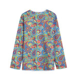Asian Paisley Pattern Print Long Sleeve Short Coat