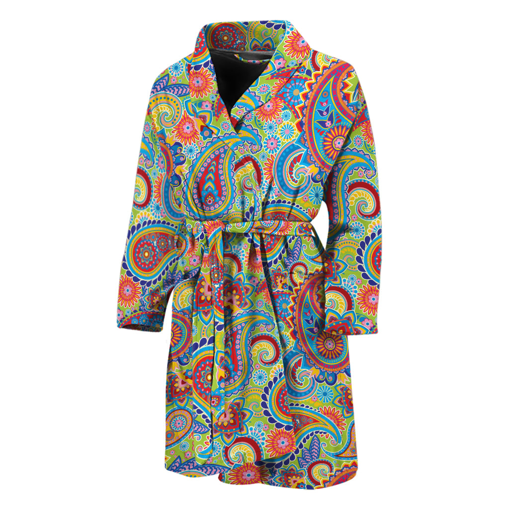 Asian Paisley Pattern Print Men's Bathrobe