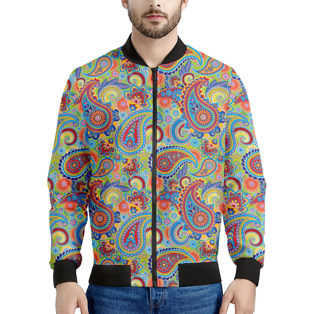 Asian Paisley Pattern Print Men's Bomber Jacket
