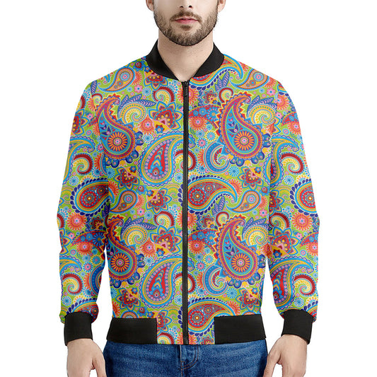 Asian Paisley Pattern Print Men's Bomber Jacket