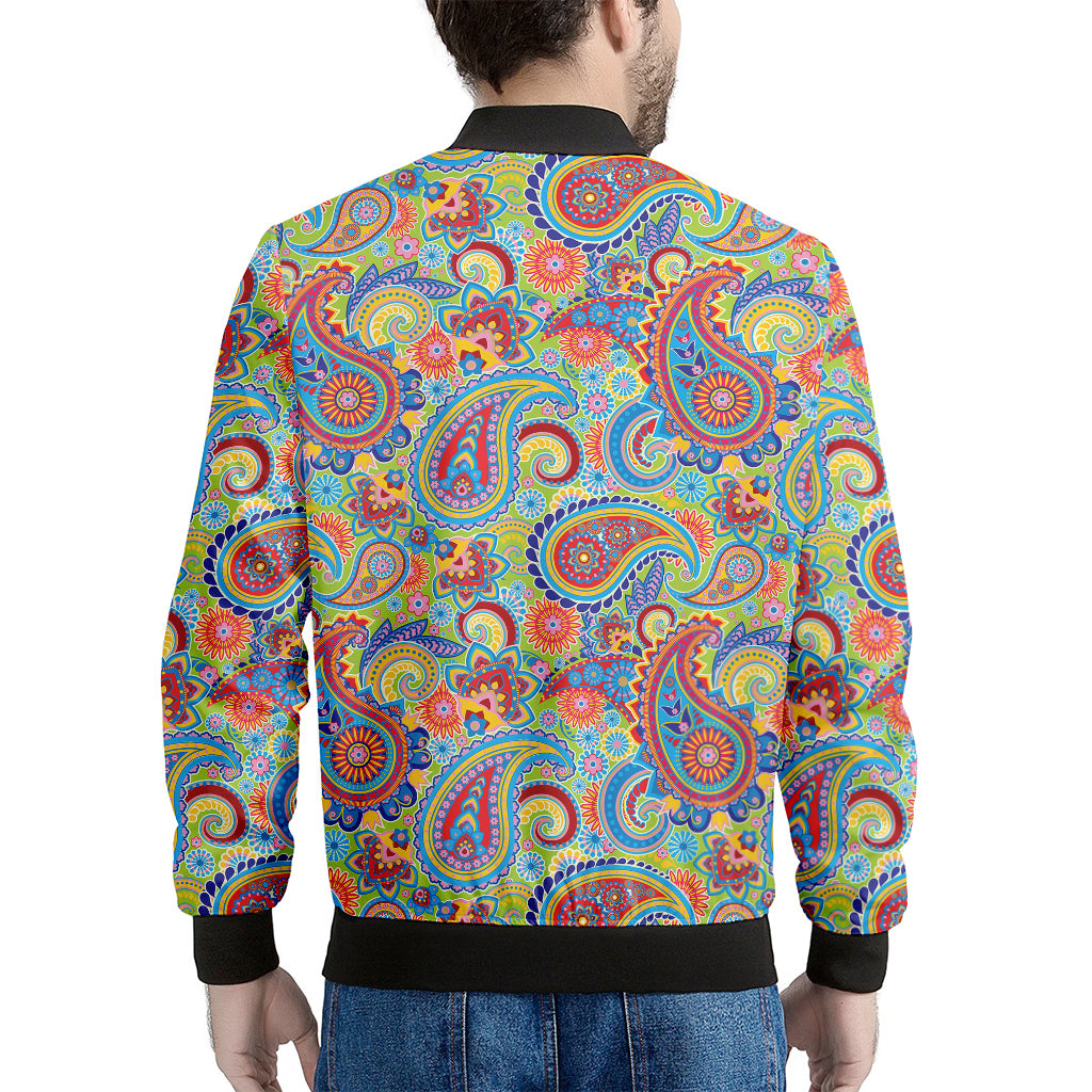 Asian Paisley Pattern Print Men's Bomber Jacket