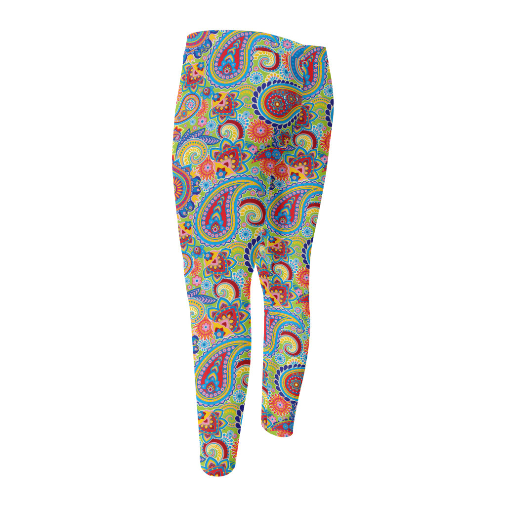 Asian Paisley Pattern Print Men's Compression Pants