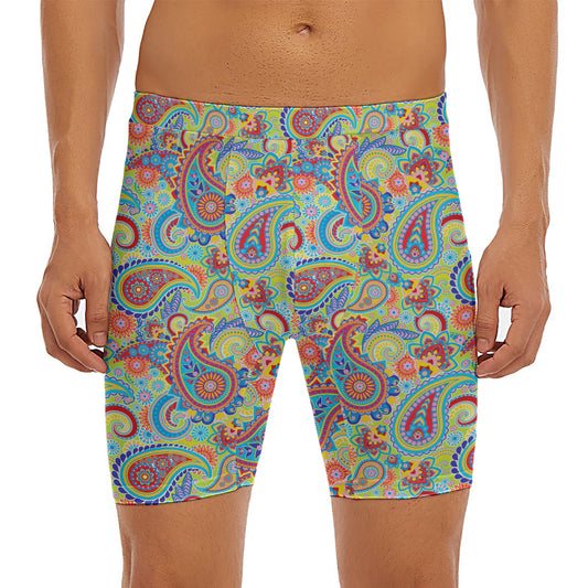 Asian Paisley Pattern Print Men's Long Boxer Briefs