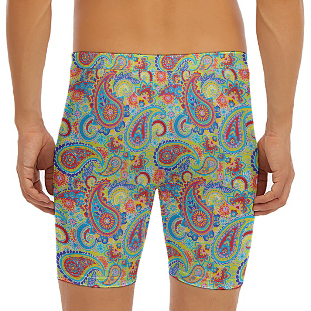 Asian Paisley Pattern Print Men's Long Boxer Briefs