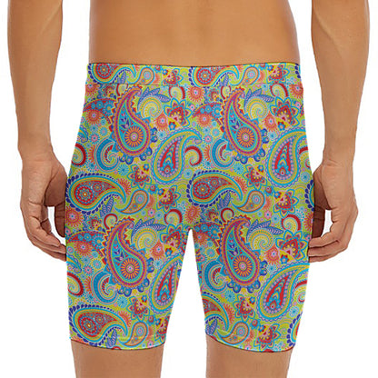 Asian Paisley Pattern Print Men's Long Boxer Briefs