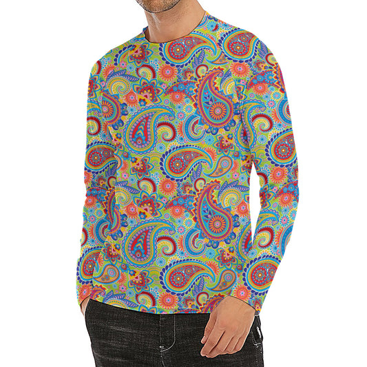 Asian Paisley Pattern Print Men's Long Sleeve Rash Guard