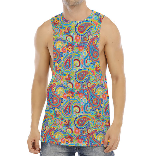 Asian Paisley Pattern Print Men's Muscle Tank Top