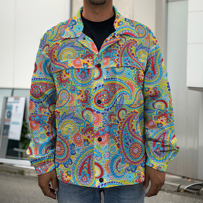 Asian Paisley Pattern Print Men's Shirt Jacket