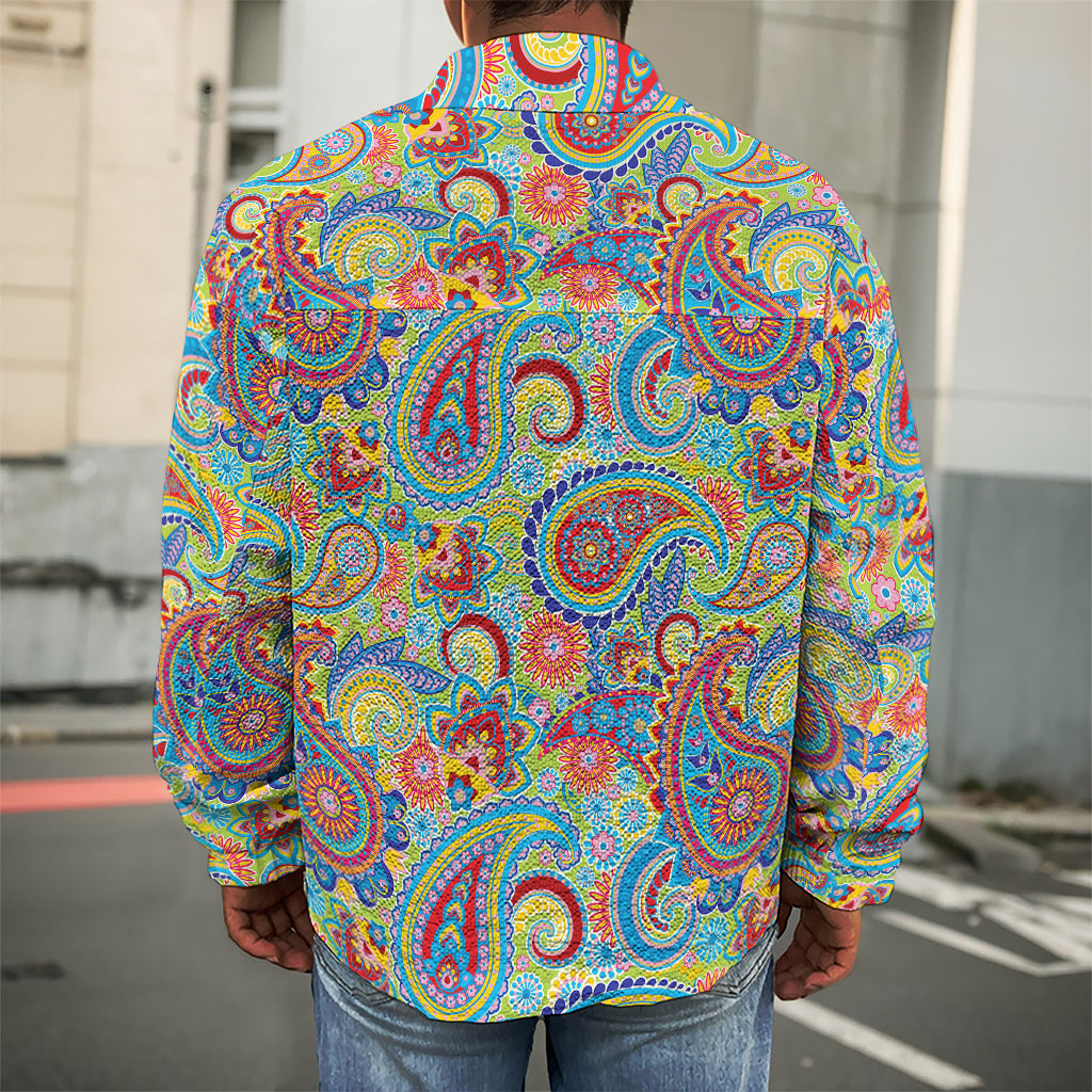 Asian Paisley Pattern Print Men's Shirt Jacket