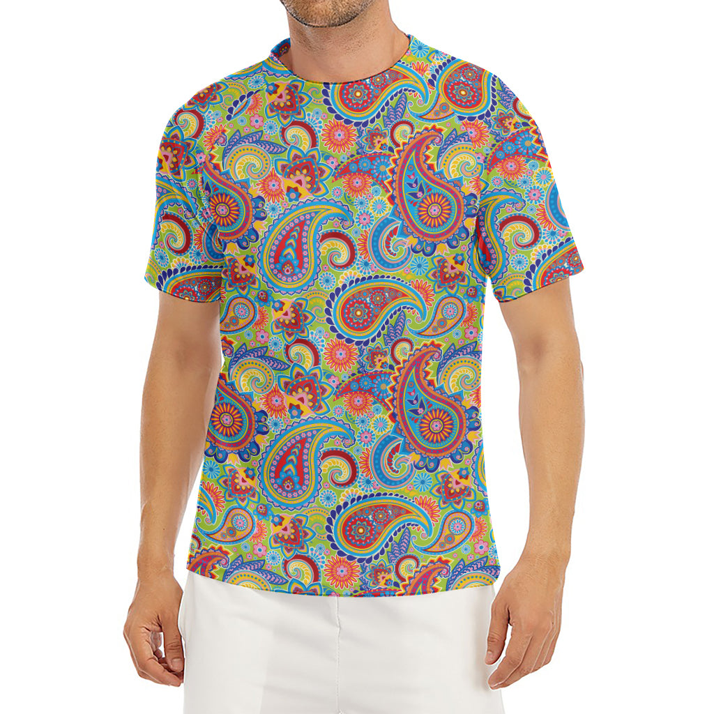 Asian Paisley Pattern Print Men's Short Sleeve Rash Guard