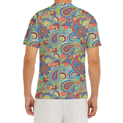 Asian Paisley Pattern Print Men's Short Sleeve Rash Guard