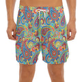 Asian Paisley Pattern Print Men's Split Running Shorts
