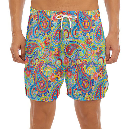 Asian Paisley Pattern Print Men's Split Running Shorts