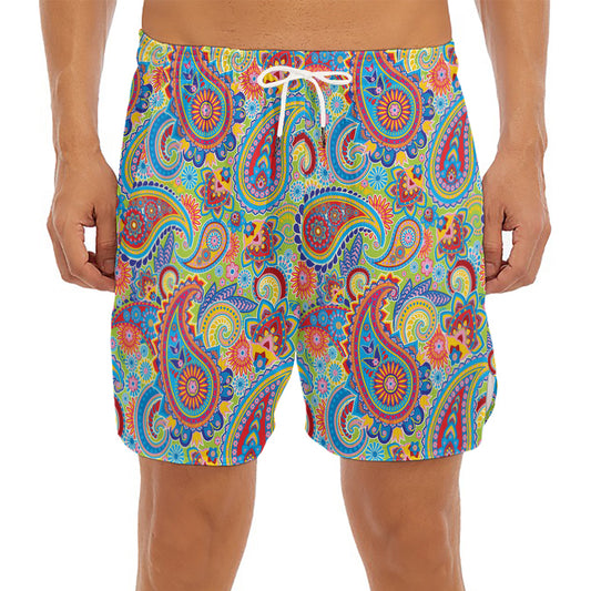 Asian Paisley Pattern Print Men's Split Running Shorts