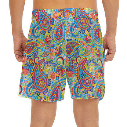 Asian Paisley Pattern Print Men's Split Running Shorts