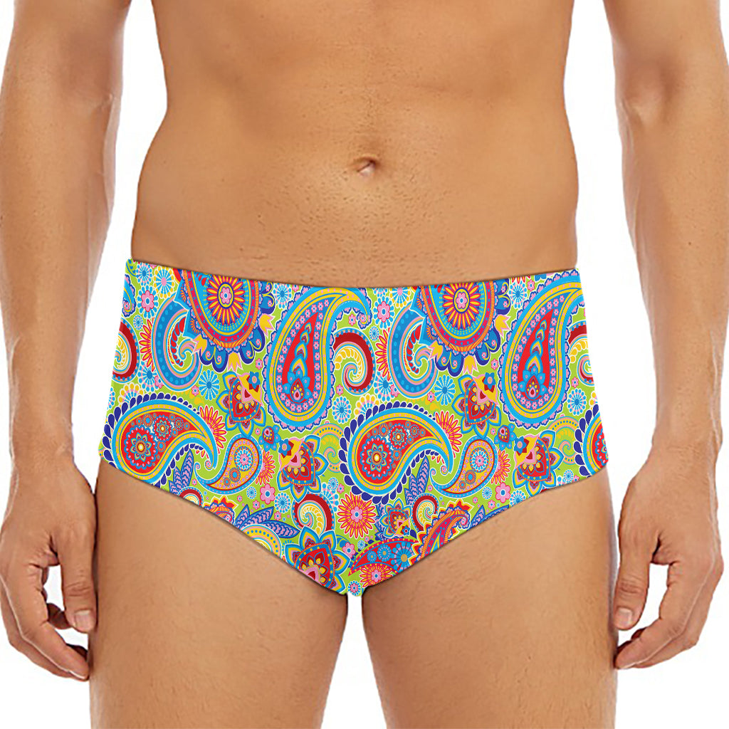 Asian Paisley Pattern Print Men's Triangle Swim Briefs