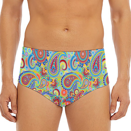 Asian Paisley Pattern Print Men's Triangle Swim Briefs