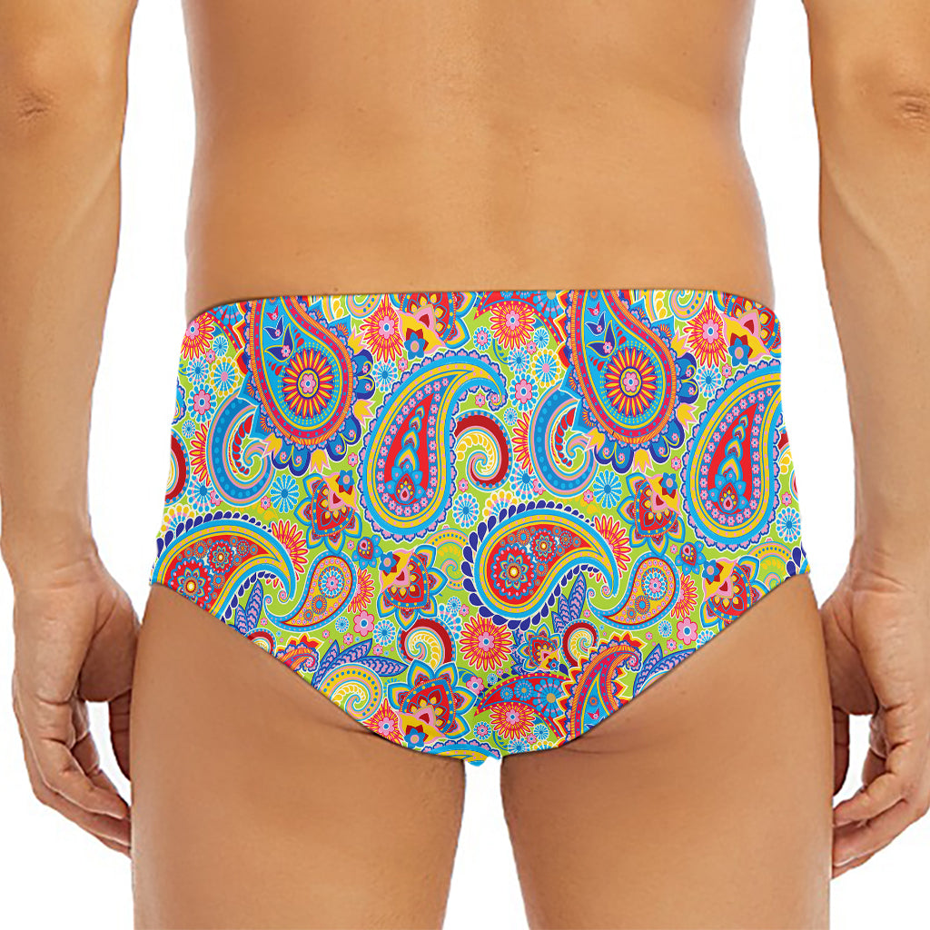 Asian Paisley Pattern Print Men's Triangle Swim Briefs