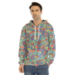 Asian Paisley Pattern Print Men's Velvet Pullover Hoodie