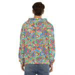 Asian Paisley Pattern Print Men's Velvet Pullover Hoodie