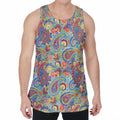 Asian Paisley Pattern Print Men's Velvet Tank Top
