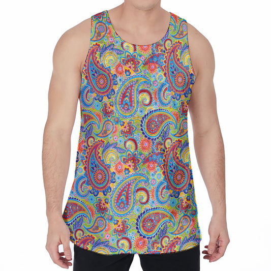 Asian Paisley Pattern Print Men's Velvet Tank Top