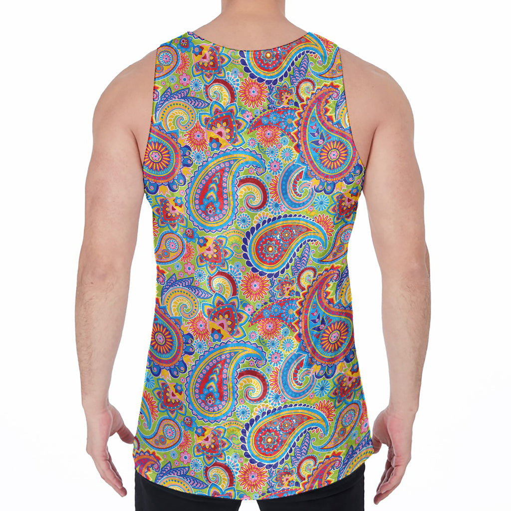 Asian Paisley Pattern Print Men's Velvet Tank Top