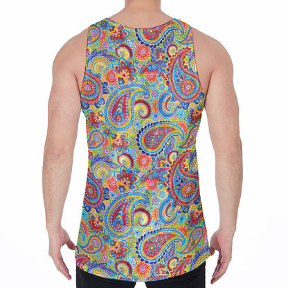 Asian Paisley Pattern Print Men's Velvet Tank Top
