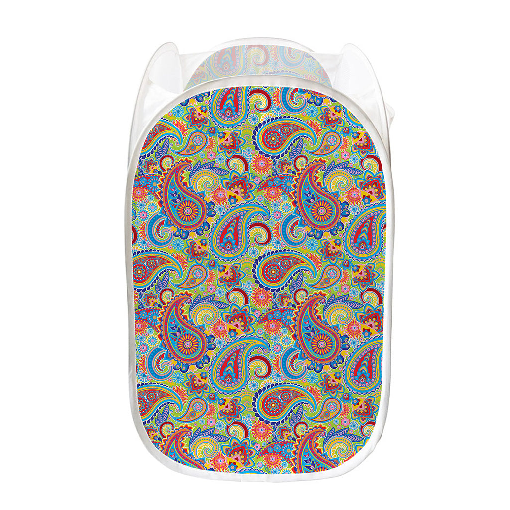 Asian Paisley Pattern Print Mesh Laundry Hamper