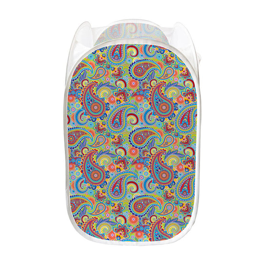 Asian Paisley Pattern Print Mesh Laundry Hamper