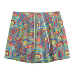 Asian Paisley Pattern Print Mesh Shorts